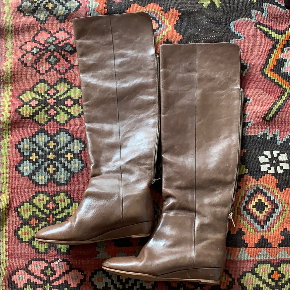 Loeffler Randall Grey Brown Knee High Boots